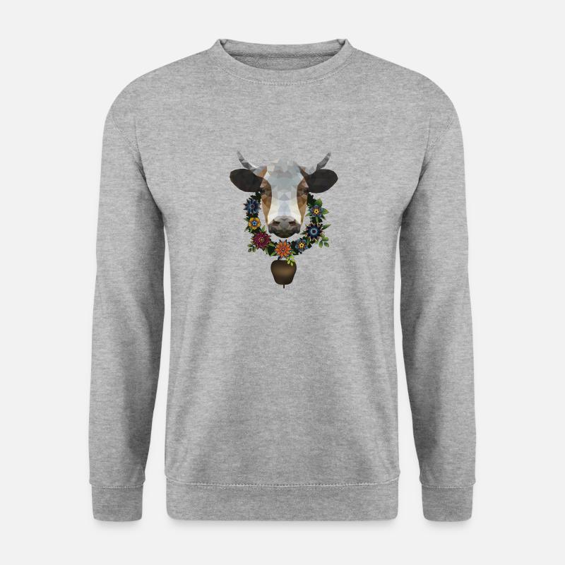 Kuh mit Blumenkranz - Unisex Pullover - Weißgrau meliert