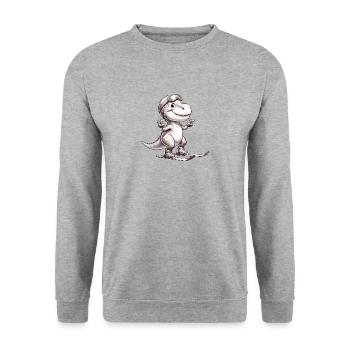 T-Rex Skifahrer Sepia Kunst - Unisex Pullover - Weißgrau meliert - Vorne - Alina (178cm) & Michal (187cm)
