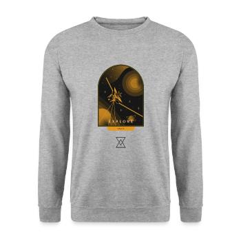 Space explore urban retro design - Unisex Pullover - Weißgrau meliert - Vorne - Alina (178cm) & Michal (187cm)