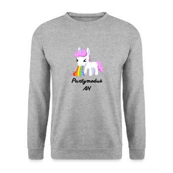 Partymodus AN , Einhorn - Unisex Pullover - Weißgrau meliert - Vorne - Alina (178cm) & Michal (187cm)