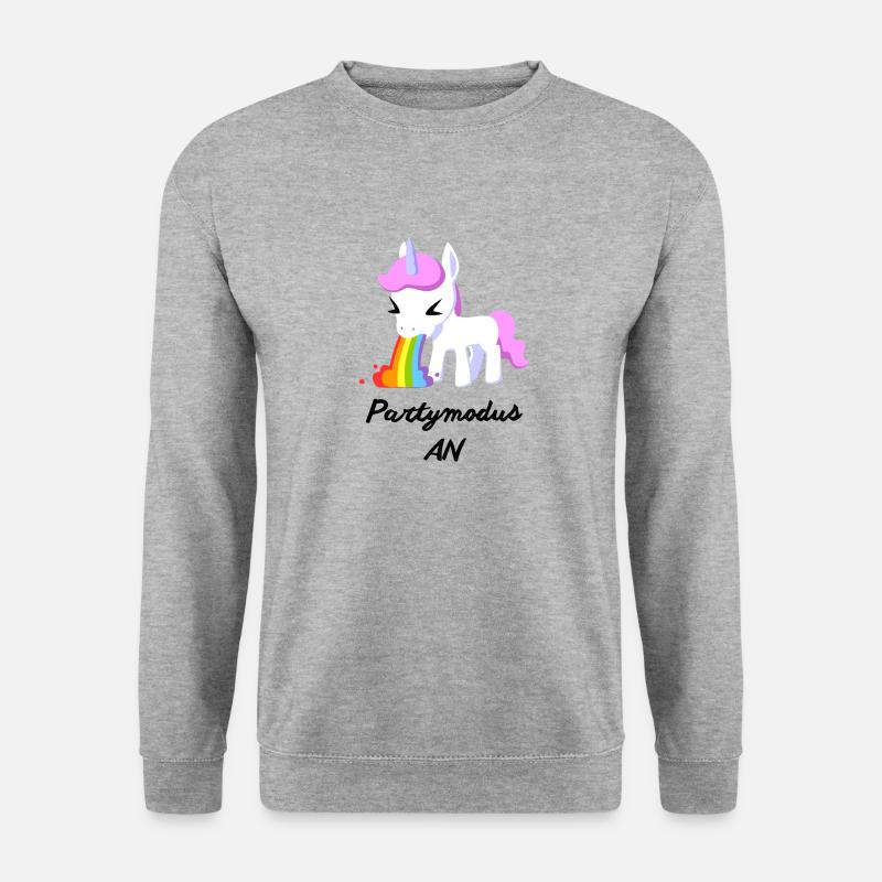 Partymodus AN , Einhorn - Unisex Pullover - Weißgrau meliert