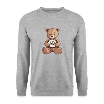 Teddybär - Unisex Pullover - Weißgrau meliert - Vorne - Alina (178cm) & Michal (187cm)