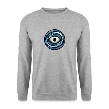 Oceanic Gaze: Retro Risograph Eye - Unisex Pullover - Weißgrau meliert - Vorne - Alina (178cm) & Michal (187cm)