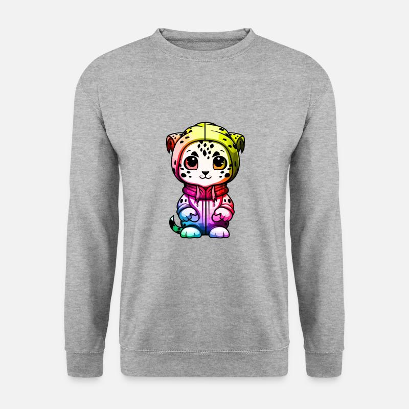 Schneeleopard Winter leopard Tier - Unisex Pullover - Weißgrau meliert