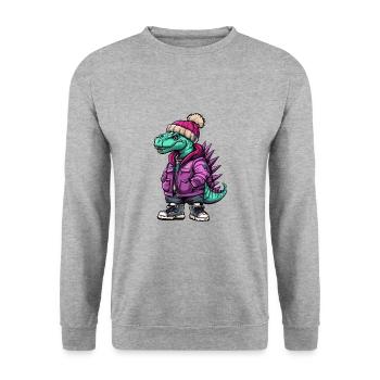 Dinosaure stégosaure Hiver drôle - Sweat-shirt Unisexe - gris chiné - Devant - Alina (178cm) & Michal (187cm)