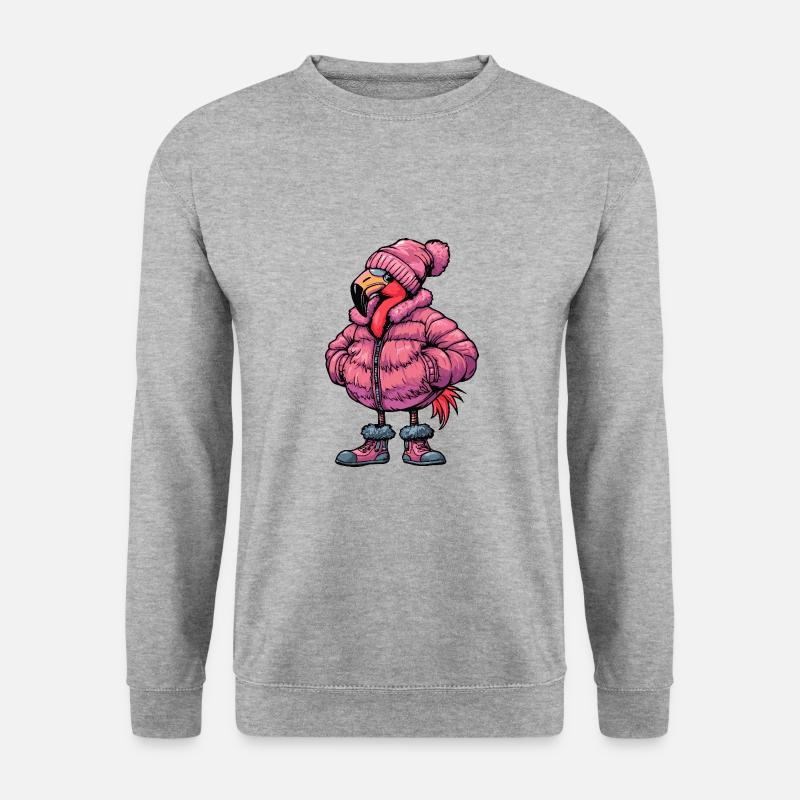 Flamingo Lustig Winter - Unisex Pullover - Weißgrau meliert