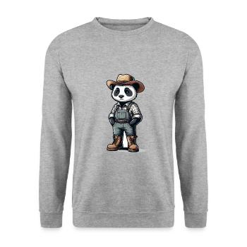 Cute Panda Farmer - Unisex Pullover - Weißgrau meliert - Vorne - Alina (178cm) & Michal (187cm)