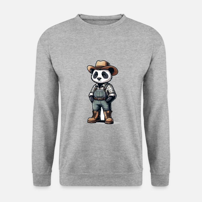 Cute Panda Farmer - Unisex Pullover - Weißgrau meliert