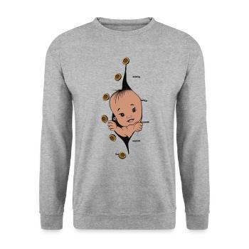 Design 1 baby without smile buttons left - Sweat-shirt Unisexe - gris chiné - Devant - Alina (178cm) & Michal (187cm)