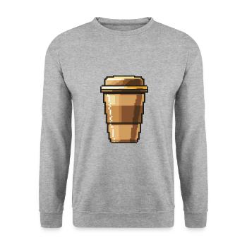 Coffee to go Pixel Gamer Kaffee - Unisex Pullover - Weißgrau meliert - Vorne - Alina (178cm) & Michal (187cm)