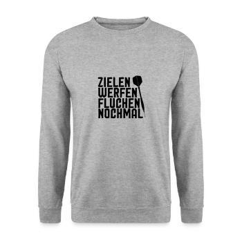 Zielen Werfen Fluchen - Dart Spieler Dartpfeil - Unisex Pullover - Weißgrau meliert - Vorne - Alina (178cm) & Michal (187cm)