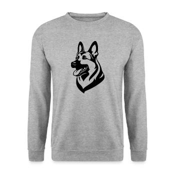 Schäferhund Hund Hundekopf - Unisex Pullover - Weißgrau meliert - Vorne - Alina (178cm) & Michal (187cm)
