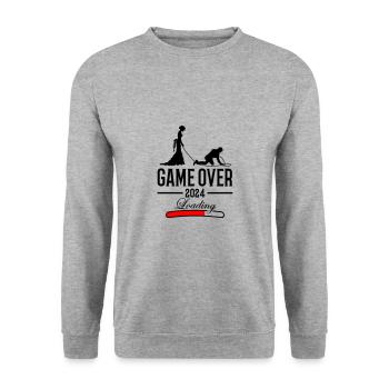 Hochzeit Loading 2024 Game Over - Unisex Pullover - Weißgrau meliert - Vorne - Alina (178cm) & Michal (187cm)