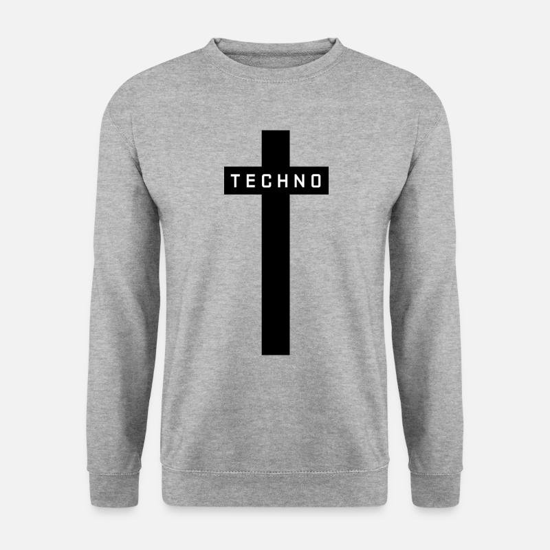 Schwarzes Techno Kreuz Motiv - Unisex Pullover - Weißgrau meliert