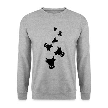 Rind Kopf Kuh - Unisex Pullover - Weißgrau meliert - Vorne - Alina (178cm) & Michal (187cm)