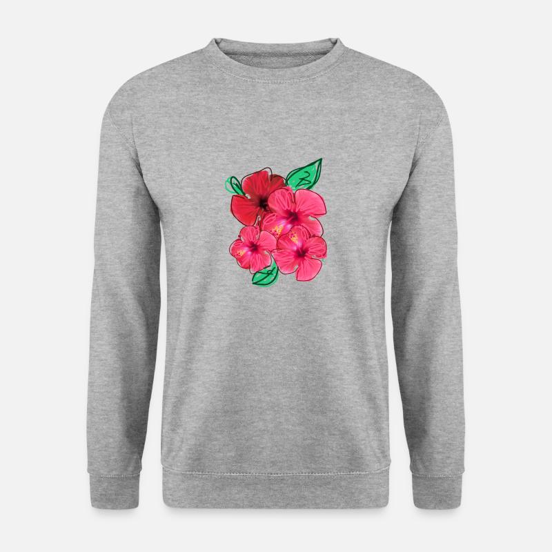 Hibiskus,Blüte,Blumen,rot,Blüten - Unisex Pullover - Weißgrau meliert