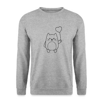 Cat with heart balloon - Unisex Sweatshirt - salt & pepper - Front - Alina (178cm) & Michal (187cm)