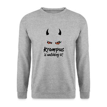 Krampus is watching Nikolaus - Unisex Pullover - Weißgrau meliert - Vorne - Alina (178cm) & Michal (187cm)