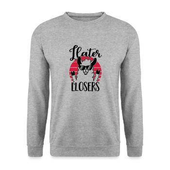 Llater Llosers llama - llama - gift - humor - Unisex Sweatshirt - salt & pepper - Front - Alina (178cm) & Michal (187cm)
