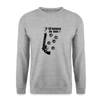 50 years smoking gun bullet impact anniv - Unisex Sweatshirt - salt & pepper - Front - Alina (178cm) & Michal (187cm)