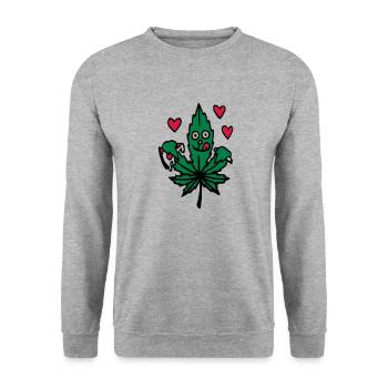Kiffen und Pizza Liebe - Unisex Pullover - Weißgrau meliert - Vorne - Alina (178cm) & Michal (187cm)