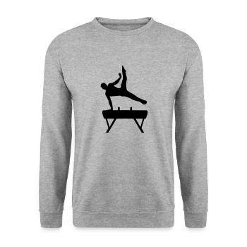 Turner am Seitpferd, Turnen - Unisex Pullover - Weißgrau meliert - Vorne - Alina (178cm) & Michal (187cm)