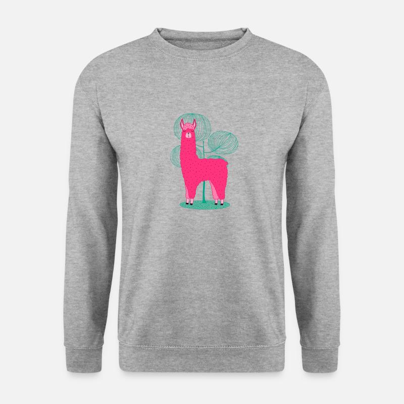 Cooles Alpaca / Lama im Wald - Unisex Pullover - Weißgrau meliert