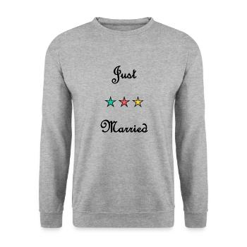 GERADE VERHEIRATET. ES LEBE DIE MARYS. JUNGGESELLINNENABSCHIED - Unisex Pullover - Weißgrau meliert - Vorne - Alina (178cm) & Michal (187cm)