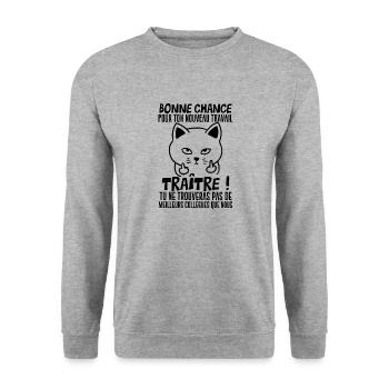 Idée Cadeau Départ Collègue de Travail Humour - Sweat-shirt Unisexe - gris chiné - Devant - Alina (178cm) & Michal (187cm)