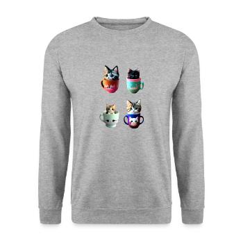 Kawaii Cup of Kitty Cat - Sweat-shirt Unisexe - gris chiné - Devant - Alina (178cm) & Michal (187cm)