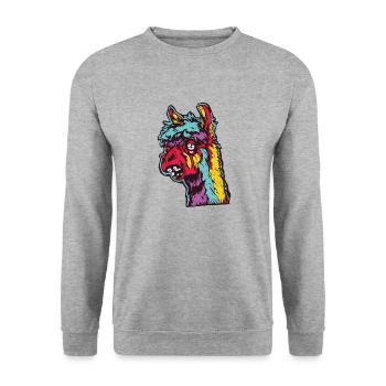 Horror Gruseliger Zombie Alpaka - Unisex Pullover - Weißgrau meliert - Vorne - Alina (178cm) & Michal (187cm)