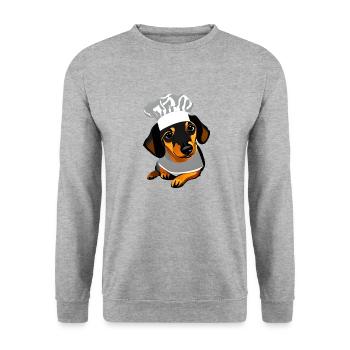 Dogs, dachshund puppy, dachshund, restaurateur, dog, cooking - Unisex Sweatshirt - salt & pepper - Front - Alina (178cm) & Michal (187cm)