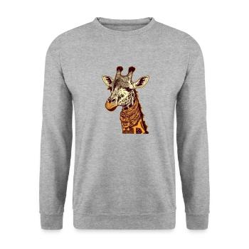 Lydia die Giraffe - Unisex Pullover - Weißgrau meliert - Vorne - Alina (178cm) & Michal (187cm)