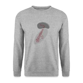« Saxophone », Boho Line Art Design, série « Music » - Sweat-shirt Unisexe - gris chiné - Devant - Alina (178cm) & Michal (187cm)