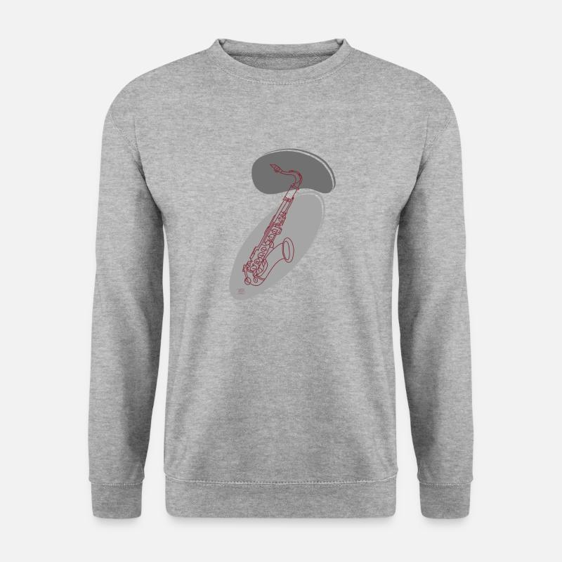 "Saxofon", Boho Line Art Design, Serie "Music" - Unisex Pullover - Weißgrau meliert