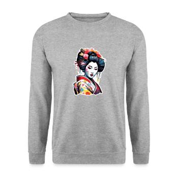 Geisha / Chinesisch / Japanisch / Anime / Comic - Unisex Pullover - Weißgrau meliert - Vorne - Alina (178cm) & Michal (187cm)