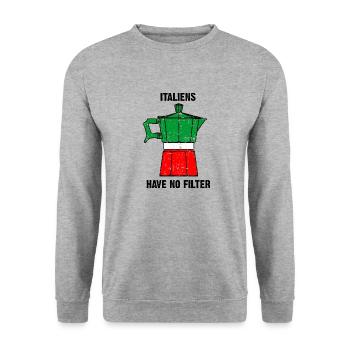 Italians have no filter - Mokkakanne - Unisex Pullover - Weißgrau meliert - Vorne - Alina (178cm) & Michal (187cm)