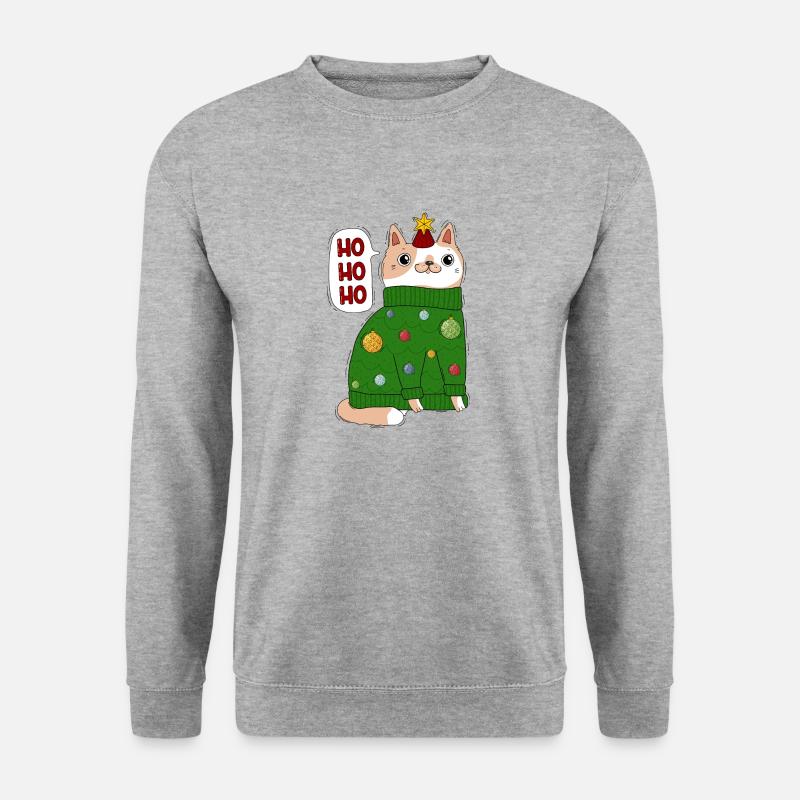 Katze im Weihnachtspullover - Unisex Pullover - Weißgrau meliert