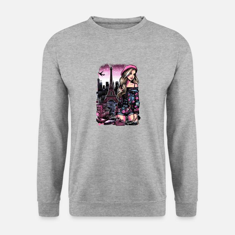 Paris Fashion Flair – Eiffelturm Chic - Unisex Pullover - Weißgrau meliert