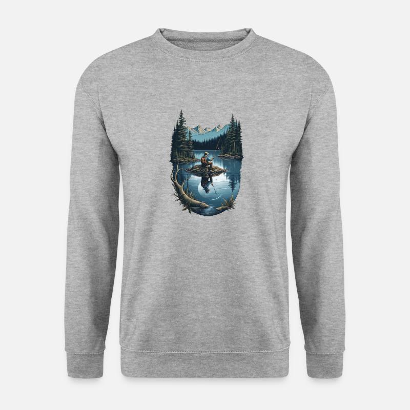 Mottoshirt - Männerhobby - Angeln - Unisex Pullover - Weißgrau meliert