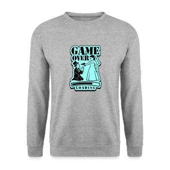 Hochzeit Game Over Loading - Unisex Pullover - Weißgrau meliert - Vorne - Alina (178cm) & Michal (187cm)