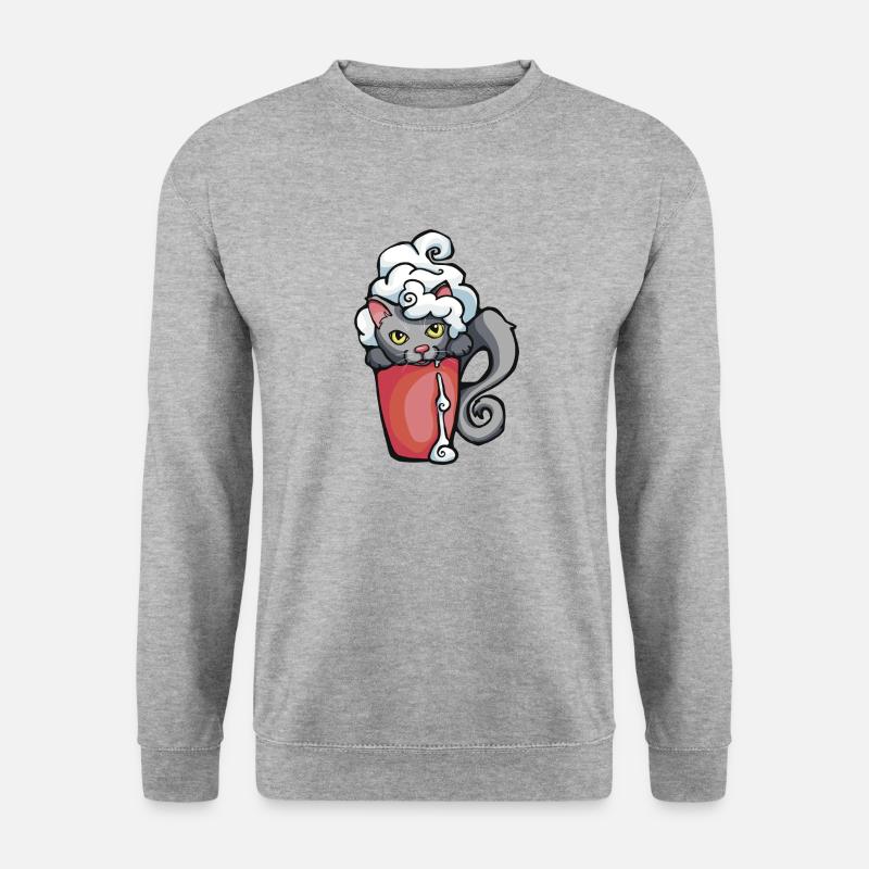 Coffee Cat - Unisex Pullover - Weißgrau meliert