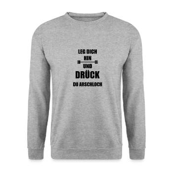 Leg dich hin und drück Fitnessstudio Sport Bank - Unisex Pullover - Weißgrau meliert - Vorne - Alina (178cm) & Michal (187cm)