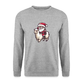 Lama alpaga Père Noël - Sweat-shirt Unisexe - gris chiné - Devant - Alina (178cm) & Michal (187cm)