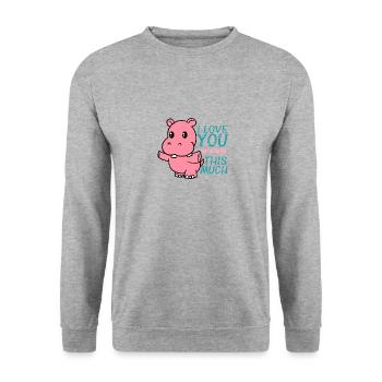 Je t'aime ce hippopotame très mignon Hug Valentine - Sweat-shirt Unisexe - gris chiné - Devant - Alina (178cm) & Michal (187cm)
