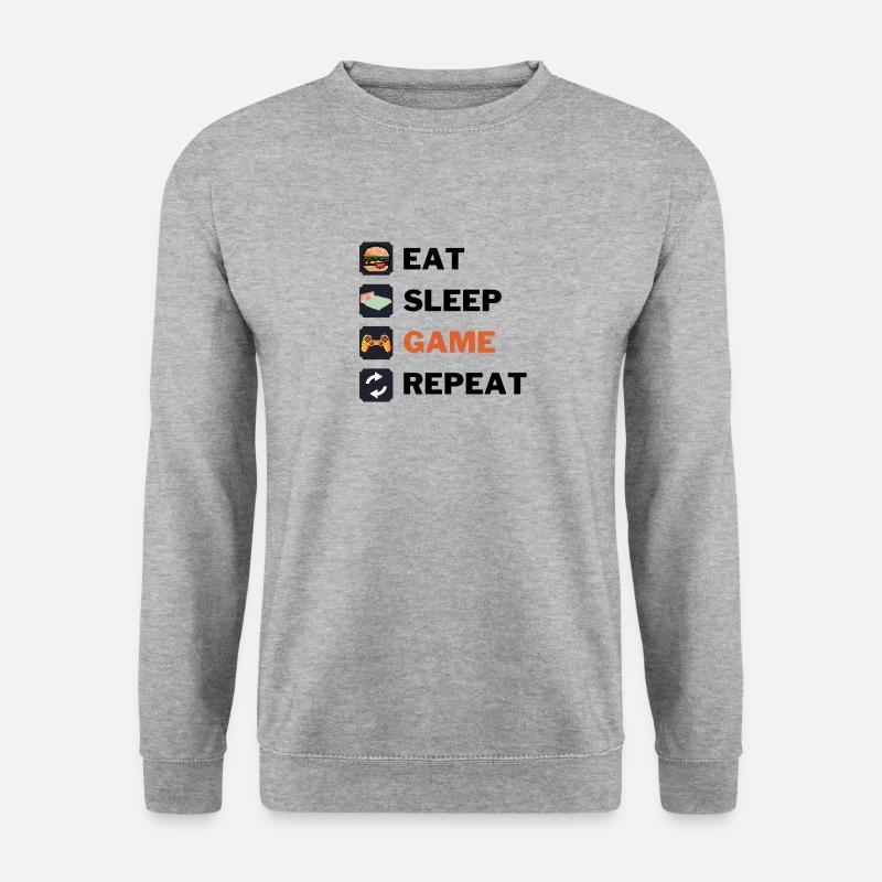 Eat sleep game repeat - Unisex Pullover - Weißgrau meliert