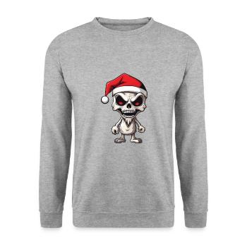 Weihnachtsmann Skelett - Unisex Pullover - Weißgrau meliert - Vorne - Alina (178cm) & Michal (187cm)