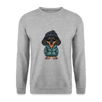 Teckel BadgerDog Winter - Sweat-shirt Unisexe - gris chiné - Devant - Alina (178cm) & Michal (187cm)