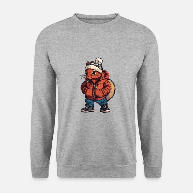 Eichhörnchen Lustig Winter - Unisex Pullover - Weißgrau meliert