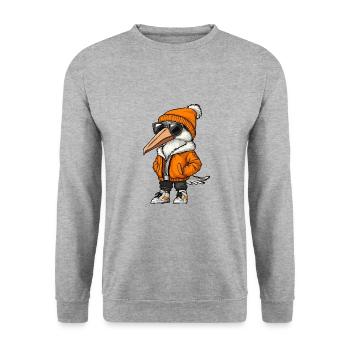 Pélican oiseau bande dessinée cool - Sweat-shirt Unisexe - gris chiné - Devant - Alina (178cm) & Michal (187cm)